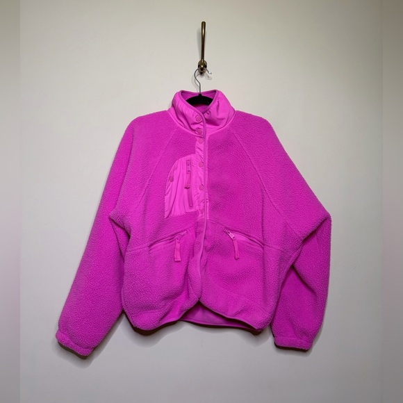 Free People Hit The Slopes Fleece Jacket in Hot Pink - Picture 5 of 8